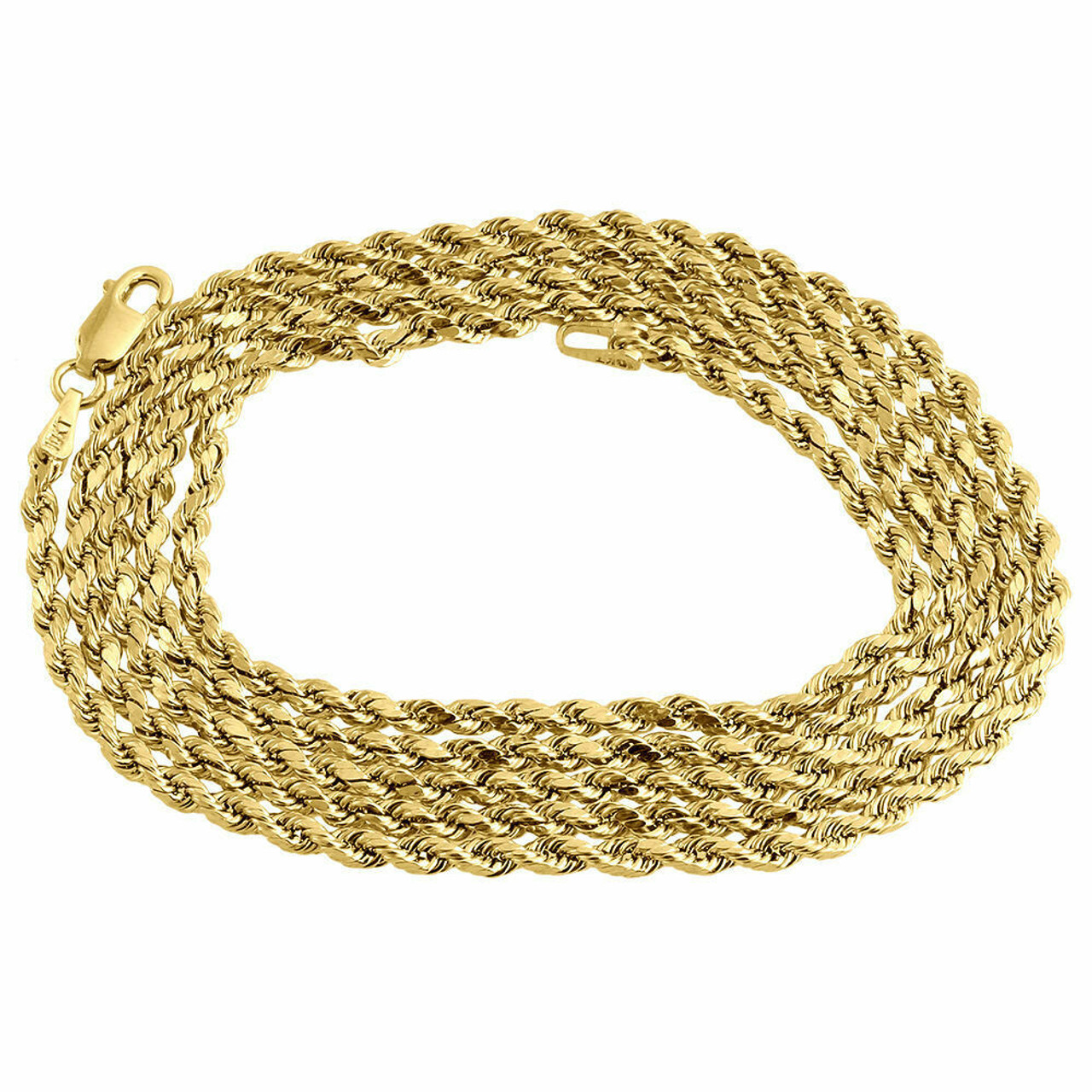 Mens or Ladies 10K Yellow Gold 2 MM D/C Hollow Rope Chain Necklace