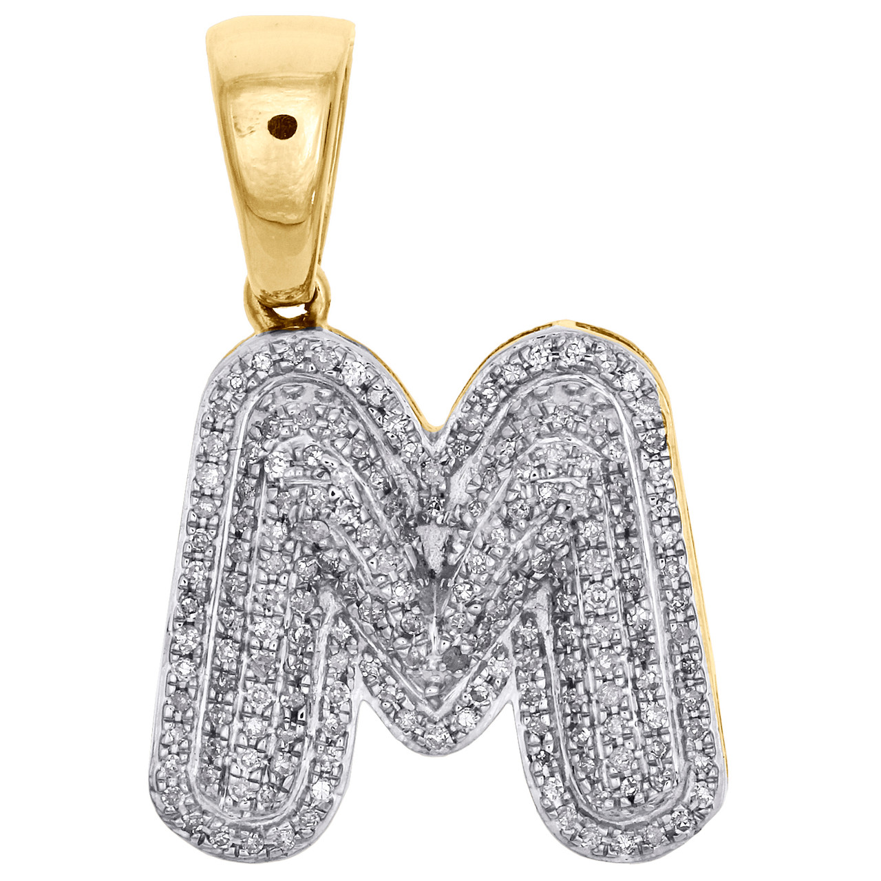 10K Yellow Gold Diamond Initial M Pendant 1.15