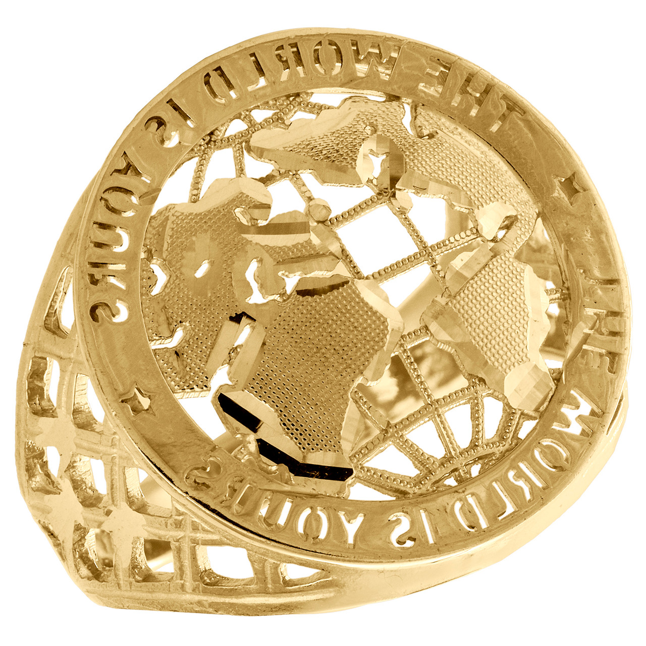 Real 10K Yellow Gold World Map The World Is Yours Statement Pinky