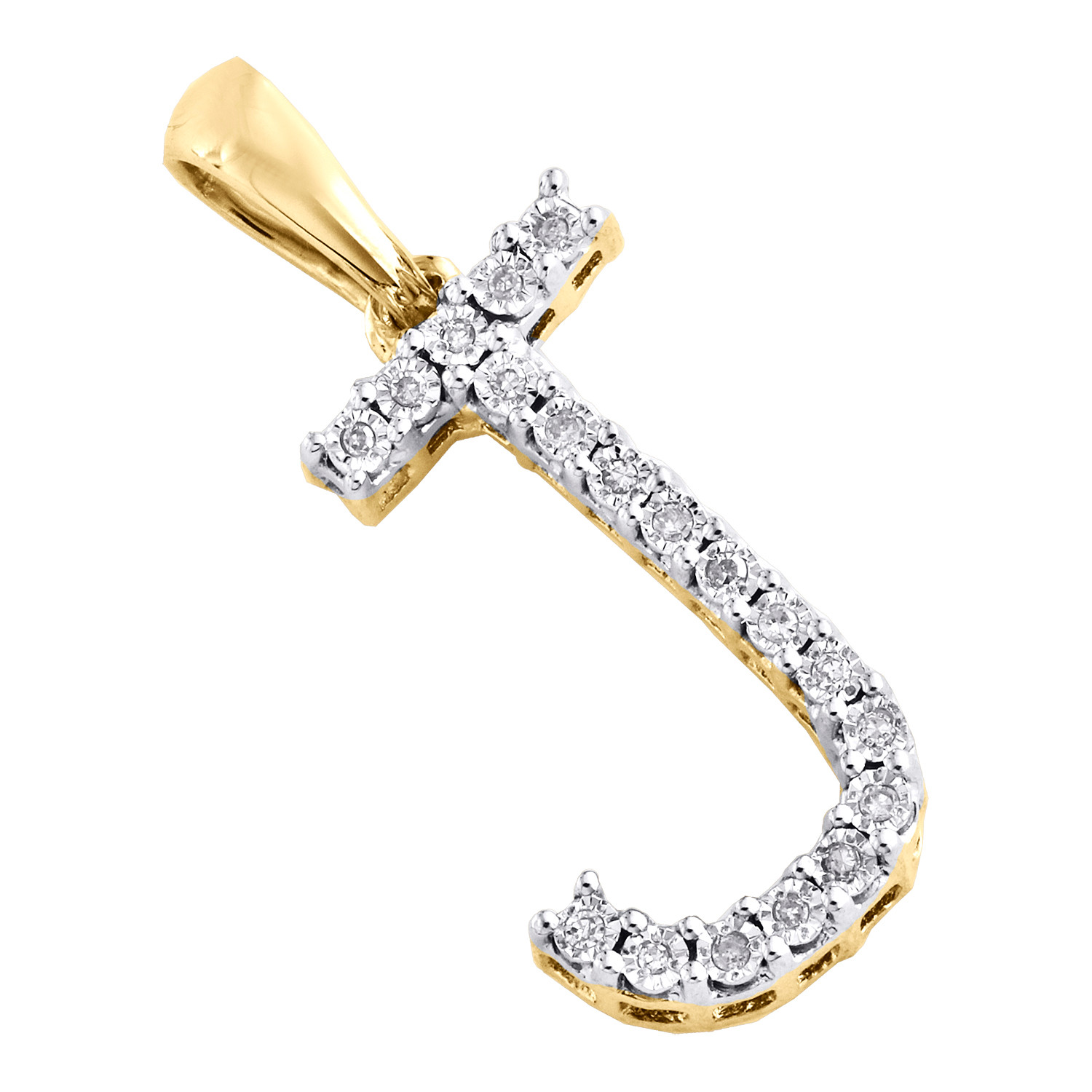 10K Yellow Gold Diamond Initial J Block Letter Pendant 1.1