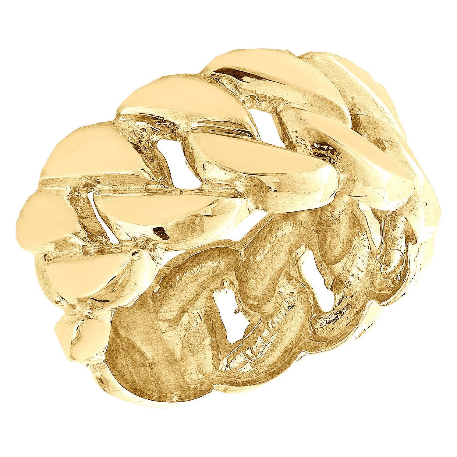 10K Yellow Gold High Polished Miami Cuban Link Statement Pinky Ring