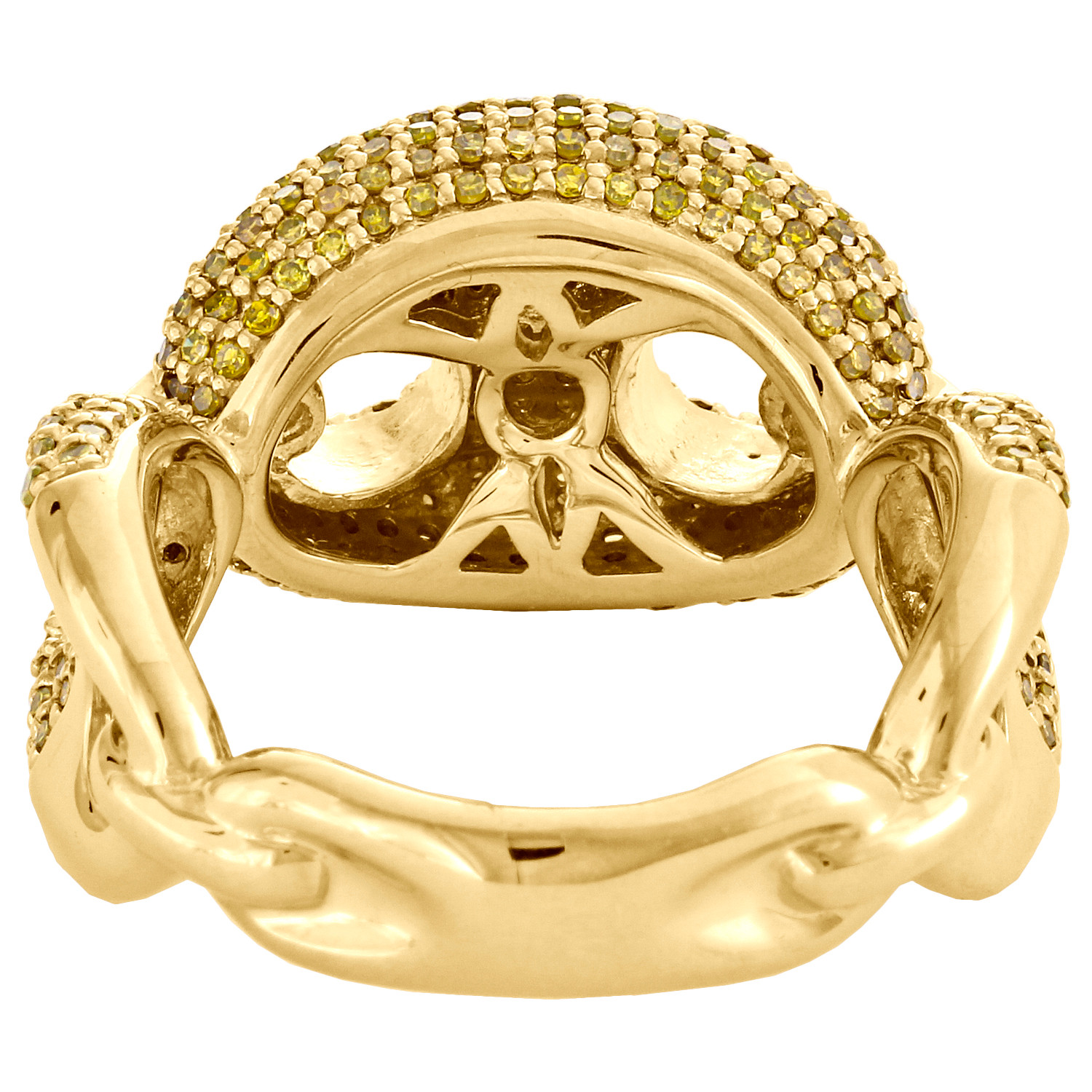 10K Yellow Gold Puff Gucci Link Yellow Diamond Pinky Ring 14mm Fancy Band 1.8 CT JFL Diamonds