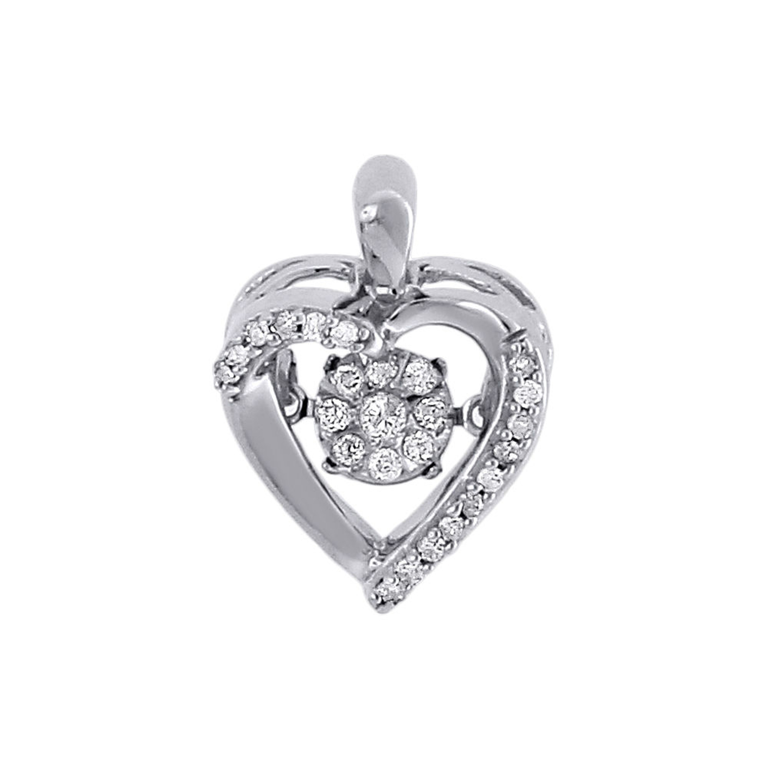 Dancing Diamond Heart Pendant Ladies 10K White Gold Necklace 0.16 CT ...