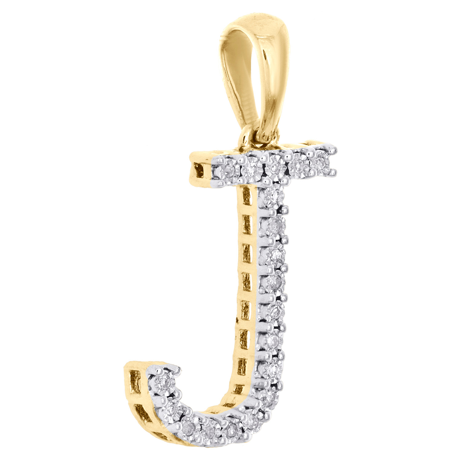 10K Yellow Gold Diamond Initial J Block Letter Pendant 1.1" Unisex