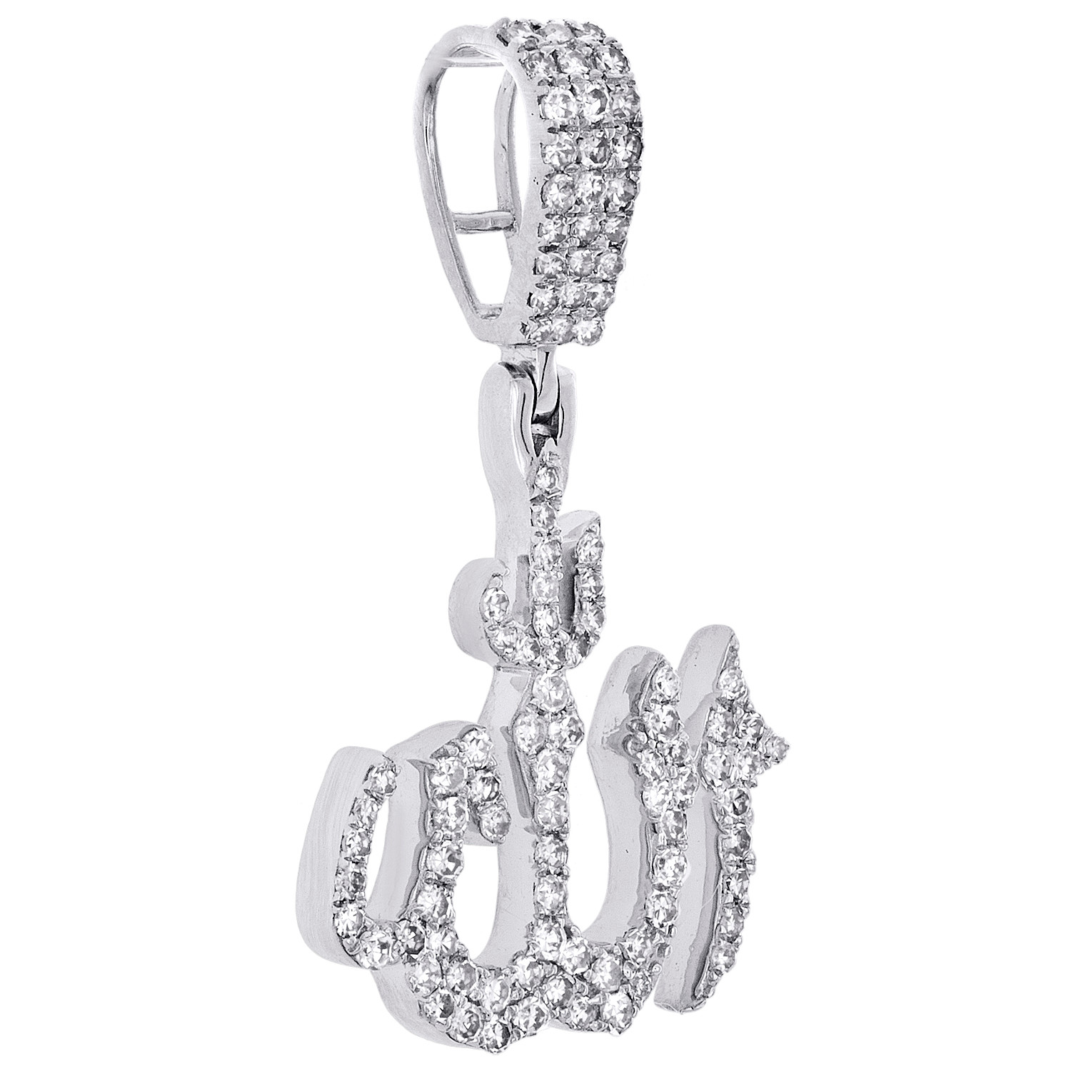 Sterling Silver & Diamond Islamic Arabic Script Allah Pendant 1.20" Charm 5/8 CT JFL Diamonds