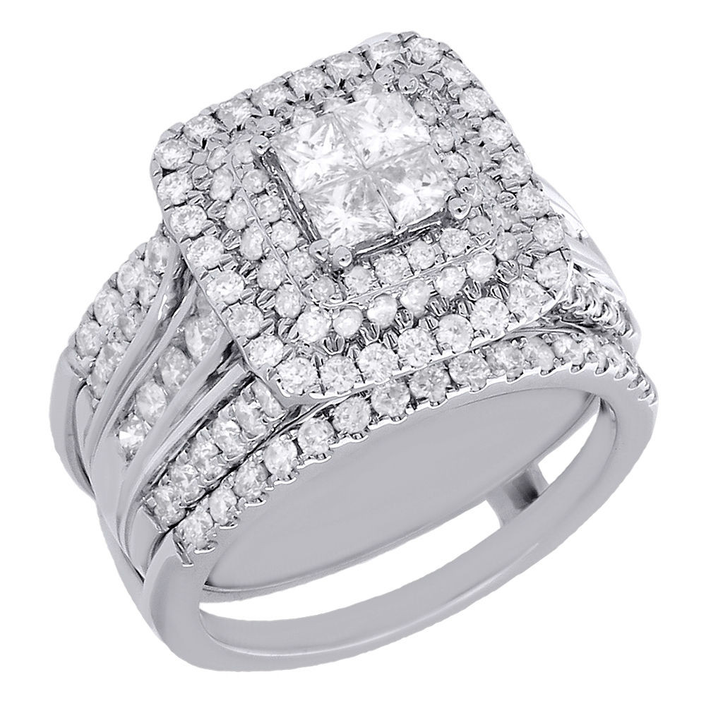 10kt White Gold Womens Princess Diamond Bridal Wedding Engagement Ring Band Set 1 2 Cttw