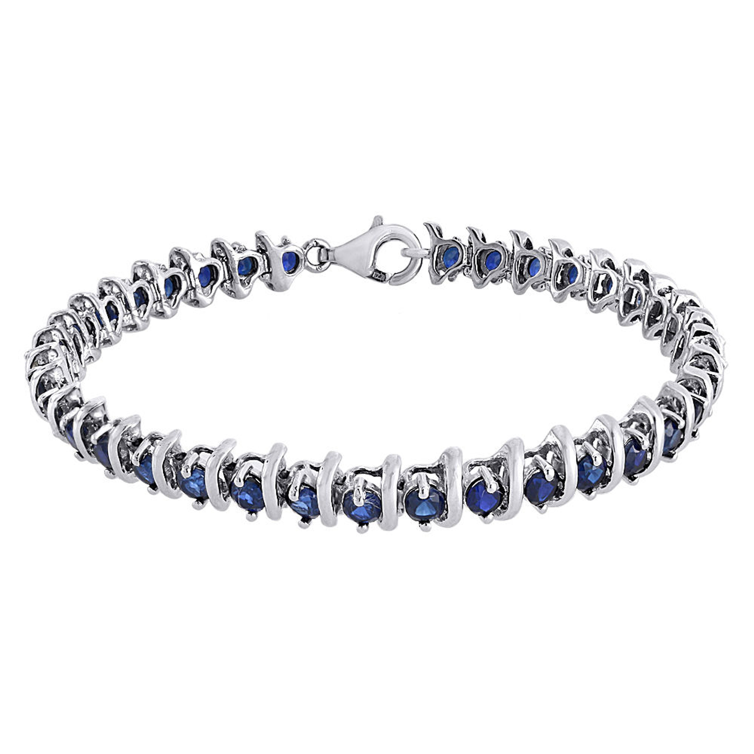 Sterling Silver Round Blue Sapphire Lab Created Gemstone S-Link ...