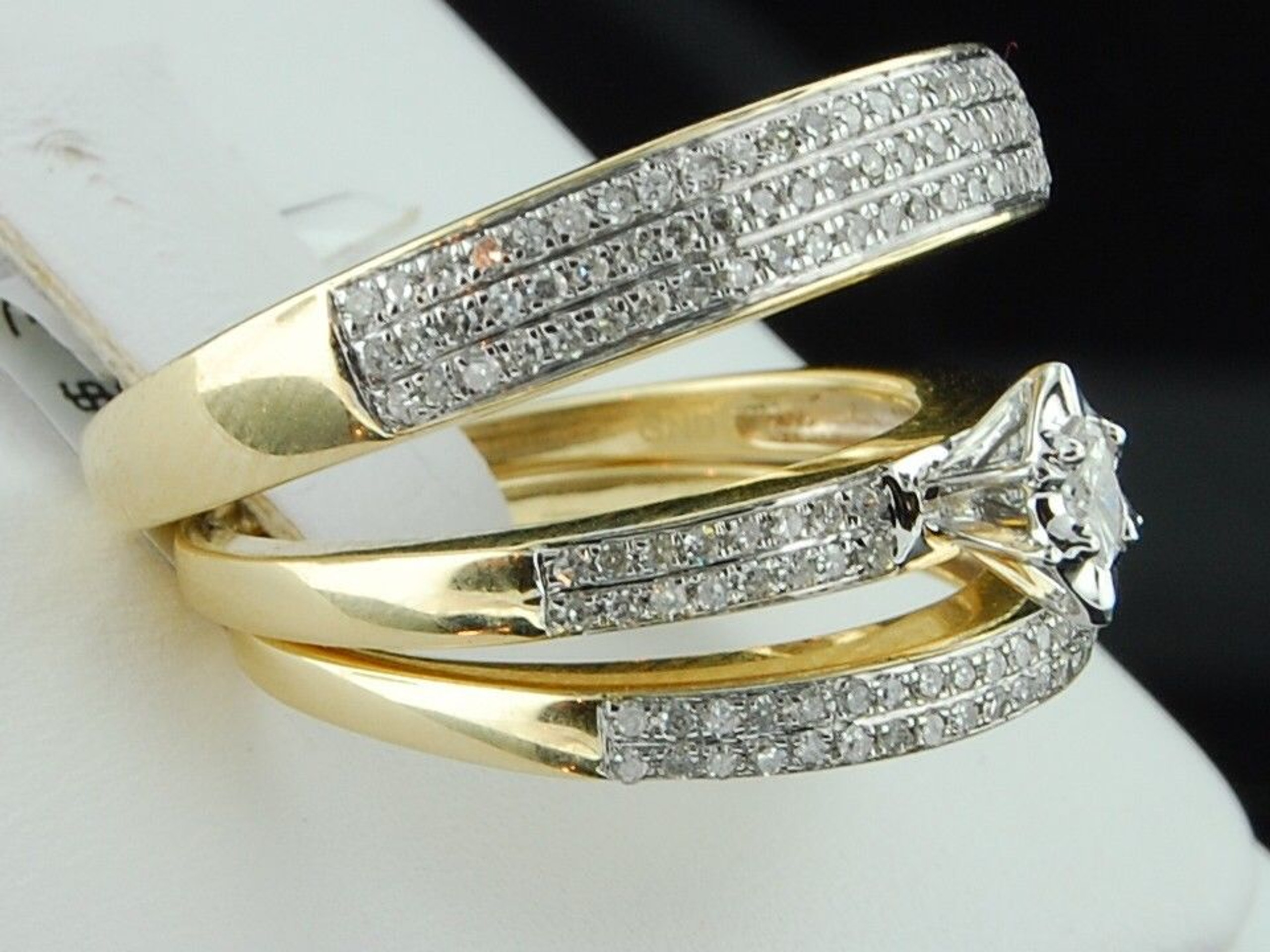 Marquise Diamond Trio Set 14K Yellow Gold His & Her Matching Wedding
