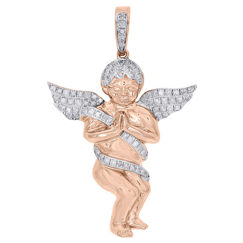 10K Rose Gold Genuine Round Diamond Praying Angel Wings Pendant Charm 0.46 Ct.