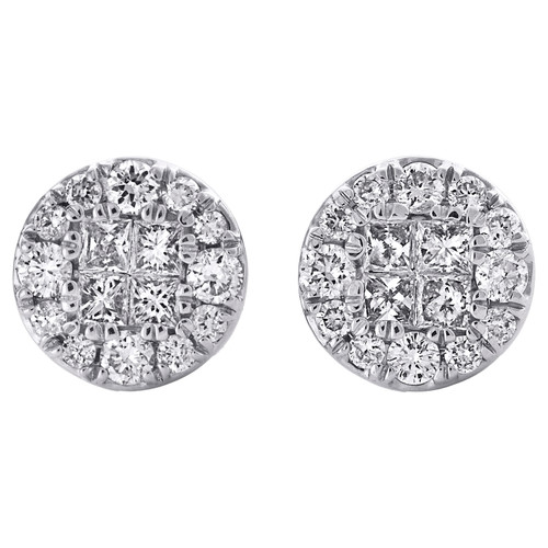 aretes de 7 mm con diamantes de talla princesa real en oro blanco de 14 k, 1/2 qt