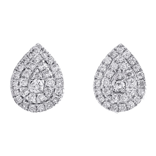 10K White Gold Real Round Diamond Teardrop Stud 8mm Cluster Halo Earrings 1/2 CT