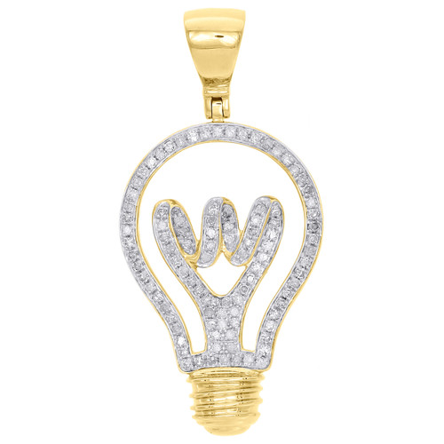 10K Yellow Gold Genuine Diamond Light Bulb Pendant 1.65" Mens Pave Charm 0.58 CT