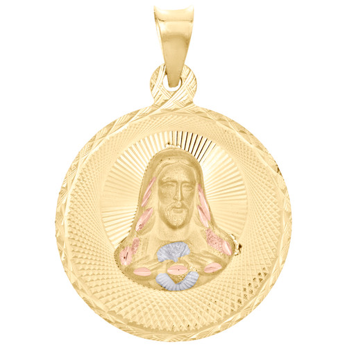 14K Tri-Color Gold Virgin Mary & Sacred Heart of Jesus Reversible ...
