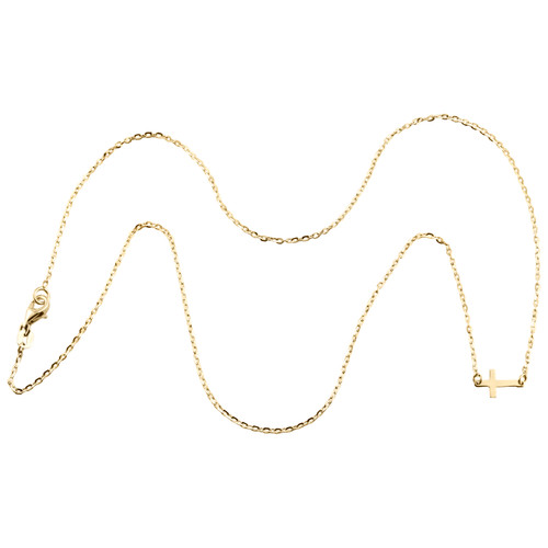 collier de chaîne à maillons de câble fantaisie en or jaune 14 carats avec croix latérale italienne 18"