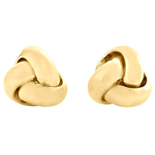 orecchini con nodo d'amore fantasia in oro giallo 14k con borchie italiane lucide da 9 mm