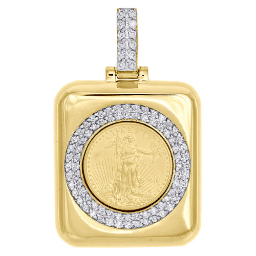 22K Yellow Gold 1/4 Oz Lady Liberty Coin Pendant 10K Diamond Mounting 1.10 Ct.
