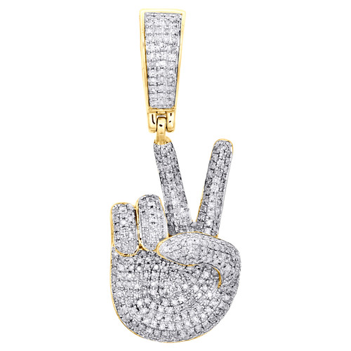 10K Yellow Gold Diamond World Peace Sign Symbol Pendant 1.70" Pave Charm 1 CT.