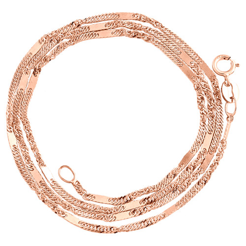10K Rose Gold 1.50mm Solid Singapore Bar Fancy Chain Womens Necklace 16" - 24"