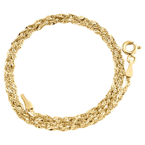 collar con anillo de resorte de cadena de eslabones de Singapur sólido de 1,40 mm en oro amarillo de 10 k, 16 "- 24"