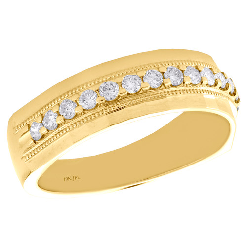 bague de mariage milgrain en or jaune 10 carats avec diamants ronds, bague de 7 mm, 1/2 ct