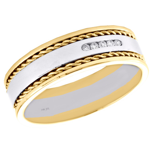 14K Two-Tone Gold Channel Set Diamond Braided Wedding Band Milgrain Ring 1/10 CT