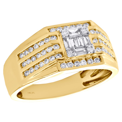 14 karat gult guld baguette & rund diamant klynge bryllupsring pinky ring 3/4 ct.