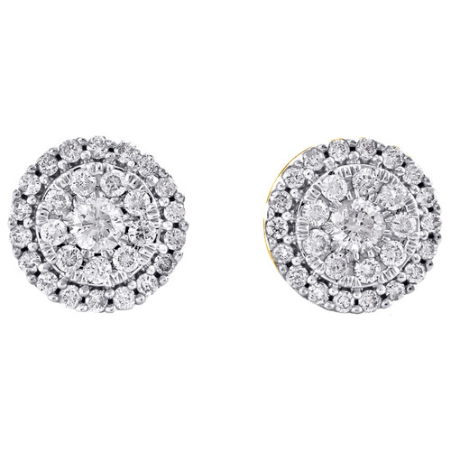 10K Yellow Gold Round Diamond Circle Tier Halo Frame Studs 8mm Earrings 1/2 CT.