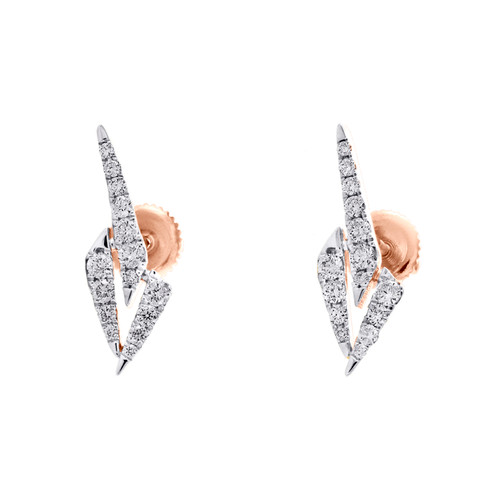 14K Rose Gold Round Diamond Geometric Arrow Symbol Sign Stud 6mm Earrings 1/2 CT