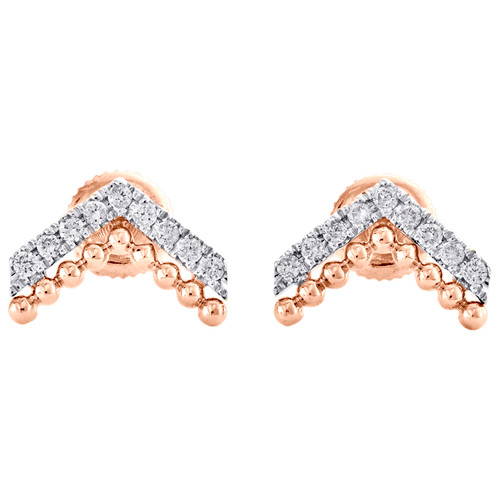 14K Rose Gold Round Diamond Greater-than Sign Symbol 12mm Pave Earrings 1/5 CT.