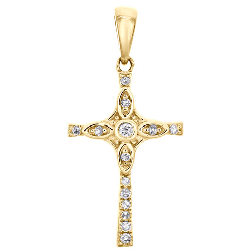 pendentif croix en filigrane art déco en or jaune 10 carats véritable diamant 0,90" charme 1/12 ct