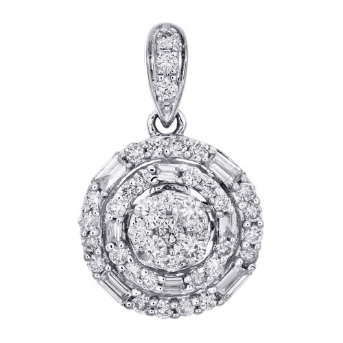 14k hvidguld baguette diamant klynge halo tiered vedhæng 0,65" charm 3/8 ct.