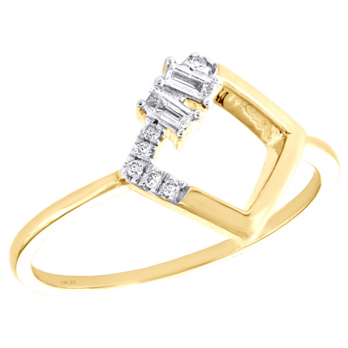 14K Yellow Gold Baguette Diamond Geometric Cluster Band Open Sqaure Ring 1/10 CT