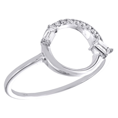 14K White Gold Baguette Diamond Geometric Cluster Band Open Circle Ring 1/8 CT.