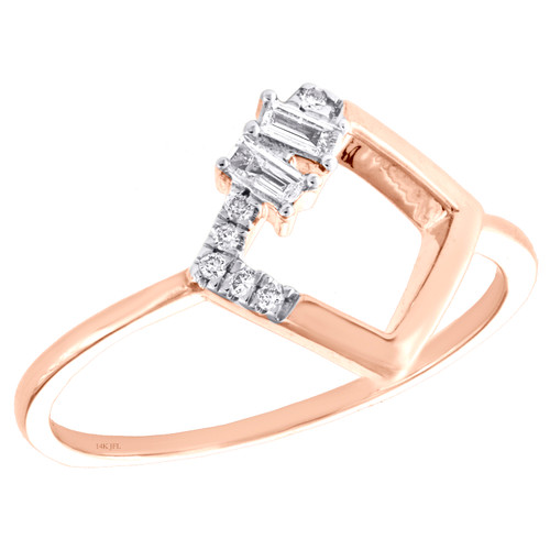 14K Rose Gold Baguette Diamond Geometric Cluster Band Open Sqaure Ring 1/10 CT.