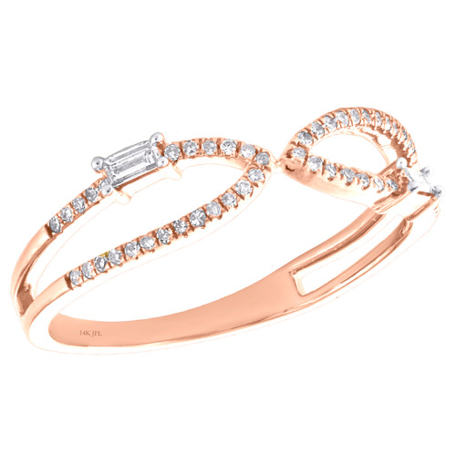 14K Rose Gold Baguette Diamond Split Wedding Band Offset Infinity Ring 1/6 CT.