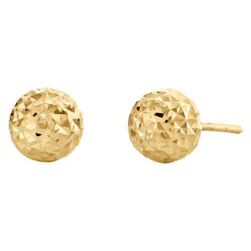 Echte 6 mm dicke, strukturierte Kugel-Ohrstecker aus 14-karätigem Gelbgold mit Diamantschliff