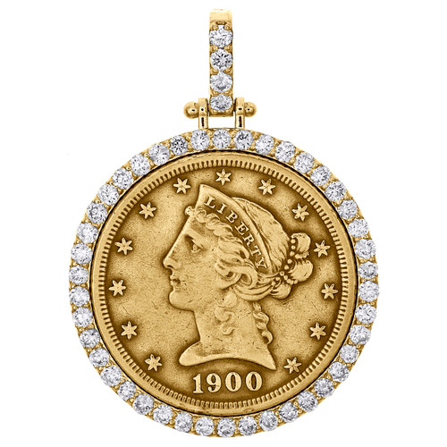 22K Liberty Head Half Eagle $5 Gold Coin 1/4 oz Diamond Mounting Pendant 1.05 CT