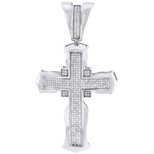 Real Diamond Cross Pendant Mens White Gold Round Cut Fashion Pave Charm 0.95 Ct.