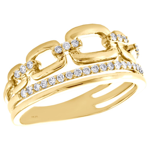 14K Yellow Gold Round Diamond Cable Link Wedding Band 9mm Cocktail Ring 1/4 CT.