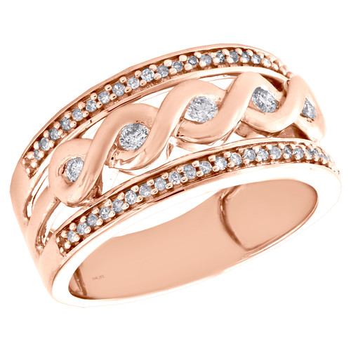 10K Rose Gold Round Diamond Infinity Twist Scroll Ring 10mm Wide Band 1/4 CT.