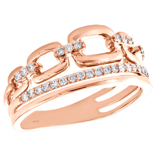 14K Rose Gold Round Diamond Cable Link Wedding Band 9mm Cocktail Ring 1/4 CT.