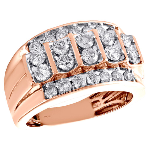 14K Rose Gold Round Diamond Wedding Band Channel Set 14mm Mens Pinky Ring 2 CT.