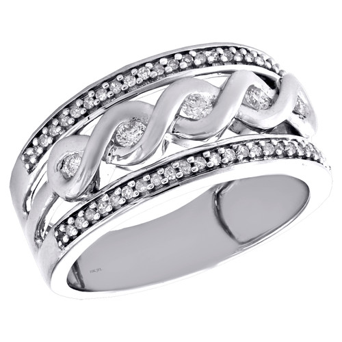 10K White Gold Round Diamond Infinity Twist Scroll Ring 10mm Wide Band 1/4 CT.