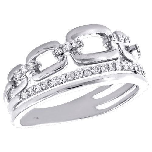 14K White Gold Round Diamond Cable Link Wedding Band 9mm Cocktail Ring 1/4 CT.