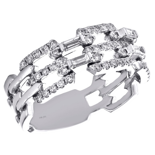 14K White Gold Baguette Diamond Open Chain Link Design Cocktail Ring 0.62 CT.