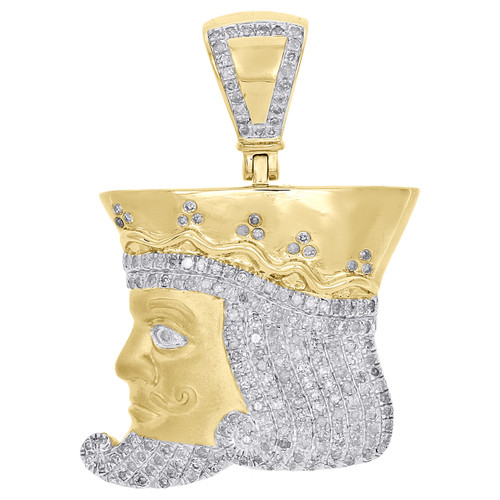 10K Yellow Gold Real Diamond Poker King Card Face 1.60" Mens Pave Charm 0.95 CT.