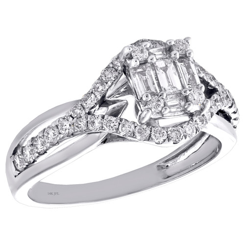 14K White Gold Round & Baguette Diamond Infinity Bypass Engagement Ring 3/4 CT.