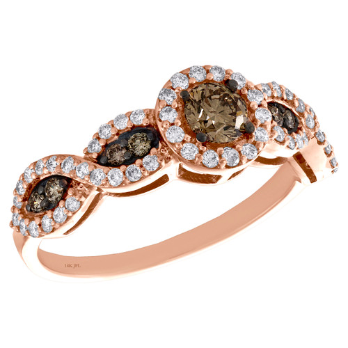 anillo de compromiso con halo estilo infinito y solitario de diamantes marrones en oro rosa de 14 k, 3/4 qt