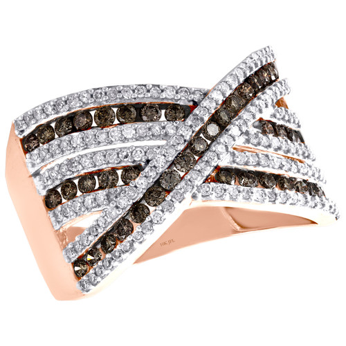 10K Rose Gold Brown Diamond Crossover Anniversary Band Right Hand Ring 1 CT.