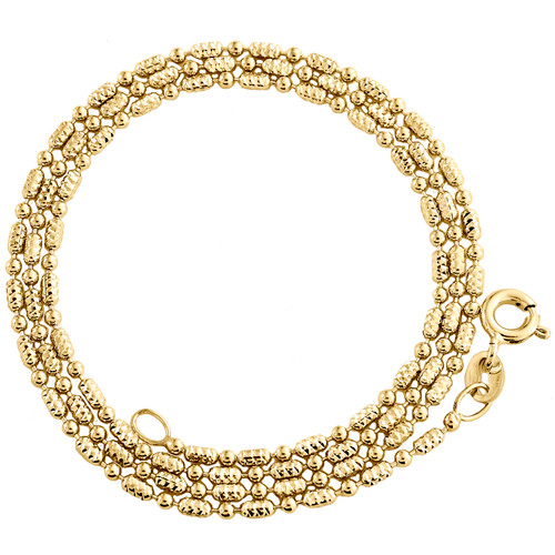 10K Yellow Gold 2mm Diamond Cut Typhoon Chain + Beaded Rice Necklace 16-24 Inch
